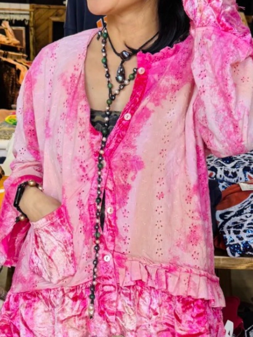 A Rare Bird Pink Ruffled Button Front Jacket